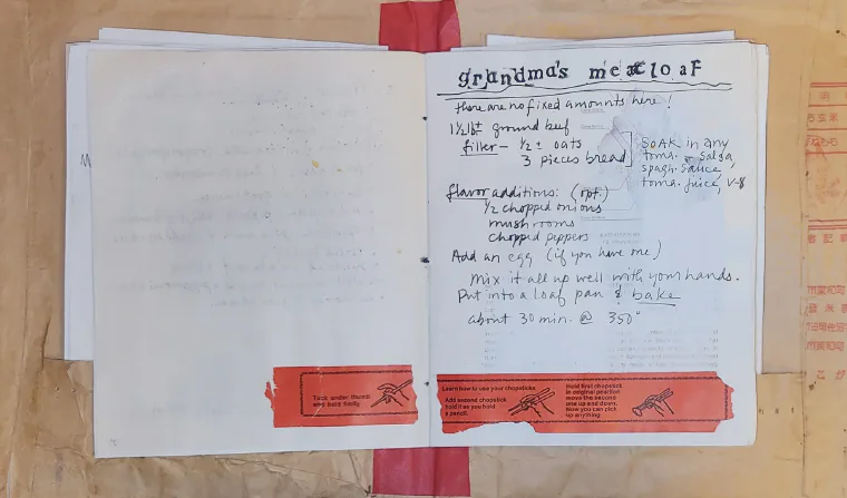 Handwritten family cookbook page for Grandma Kreider's meatloaf