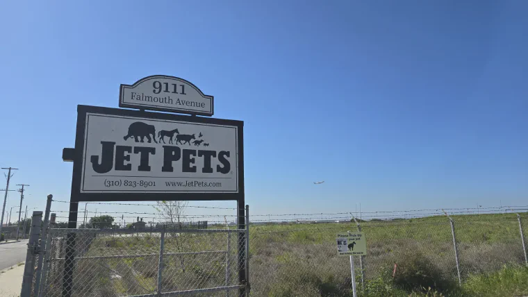 The fenced green field at Jet Pets near LAX