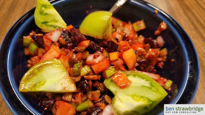 With some green tomatoes on top With some green tomatoes on top